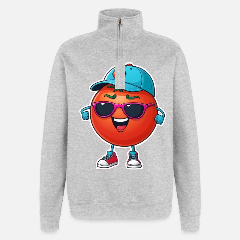 Tomate mit Cap und Sonnenbrillen - Quarter-Zip-Sweatshirt - Grau meliert