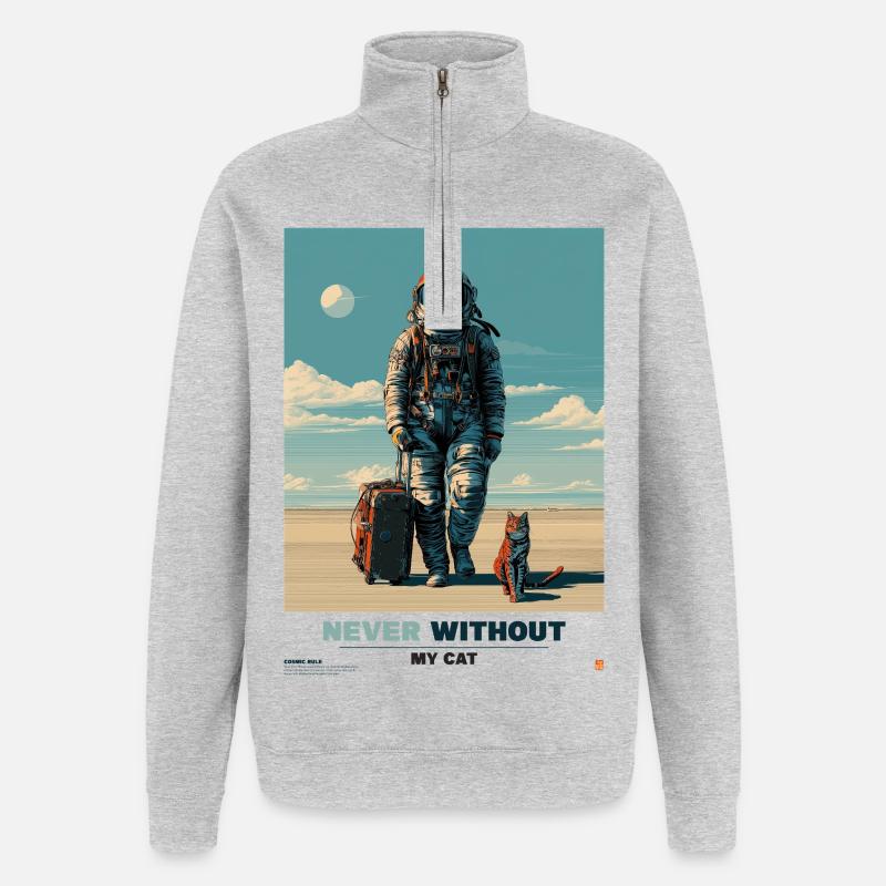 Never Without My Cat in Space - Quarter-Zip Sweatshirt - heather grey