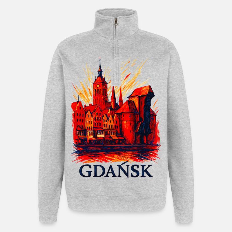 Danzig Gdańsk Stadtmotiv Silhouette Polen Geschenk - Quarter-Zip-Sweatshirt - Grau meliert