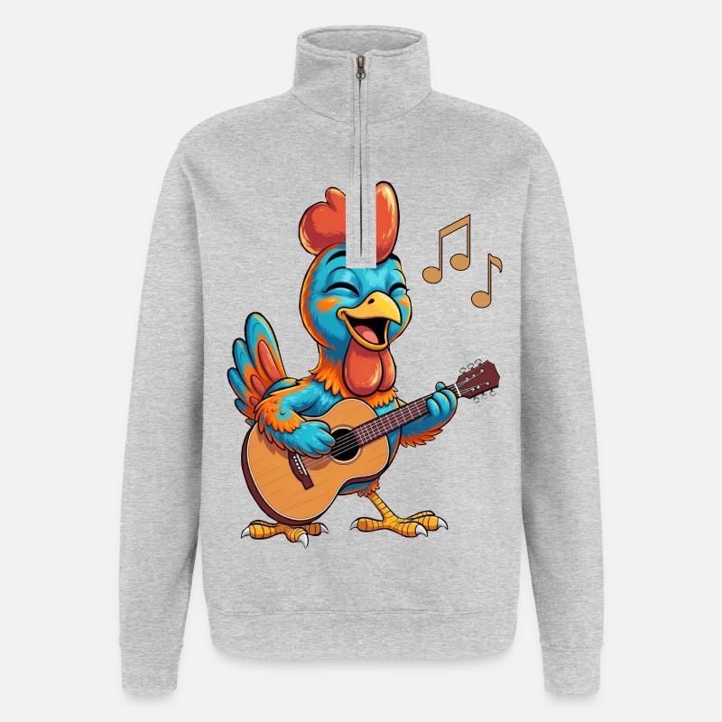 Funny chicken with guitar - Quarter-Zip Sweatshirt - heather grey