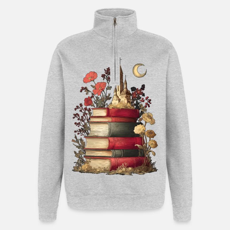 Bücher Bücherstapel - Quarter-Zip-Sweatshirt - Grau meliert