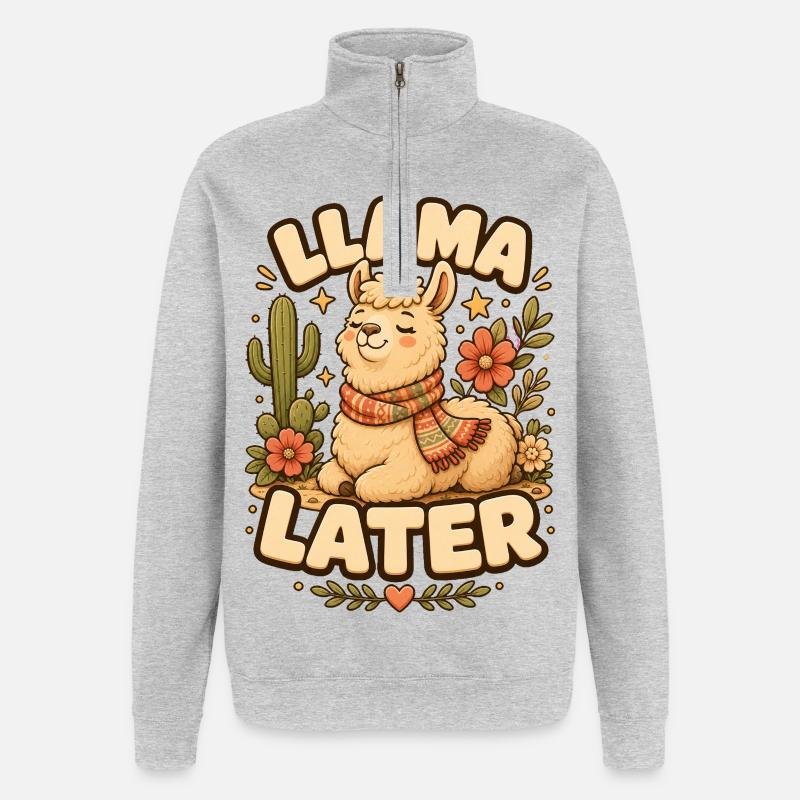Lama Plus tard Lama - Sweat à zip 1/4 - gris chiné