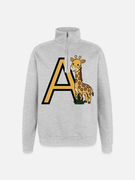 Giraffe with letter A - Quarter-Zip Sweatshirt - heather grey