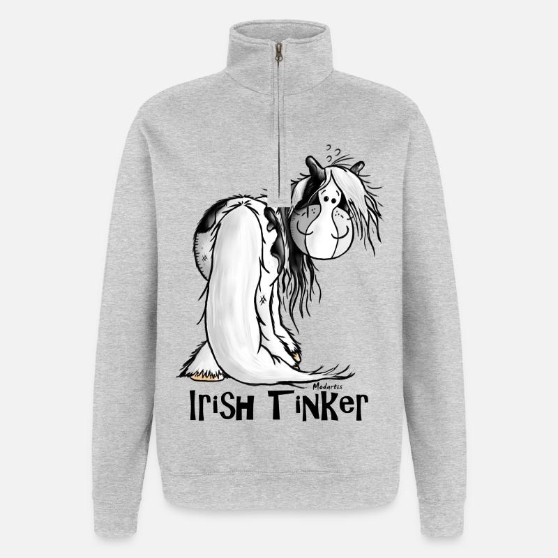 Gypsy Cob - Irish Cob – Pinto – Cheval - Sweat à zip 1/4 - gris chiné