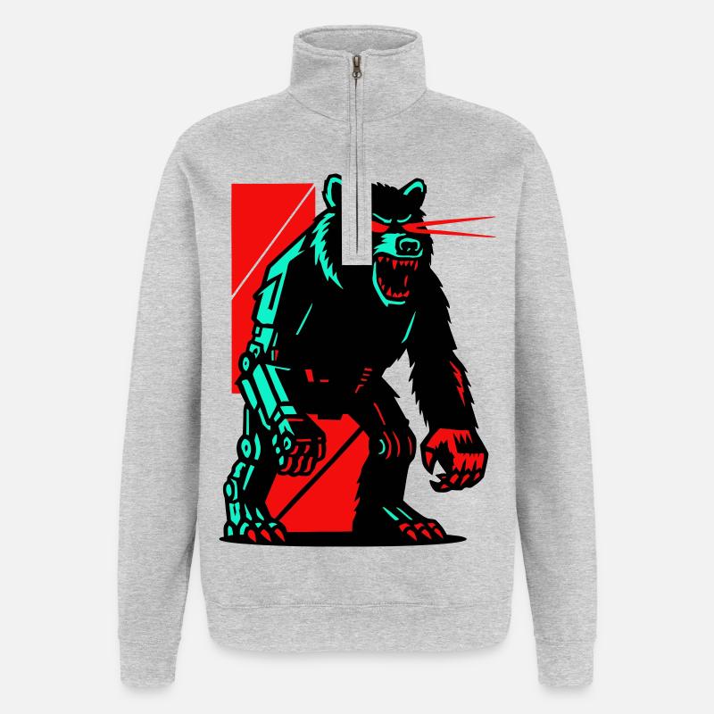 Mecha Techno Bär - Quarter-Zip-Sweatshirt - Grau meliert
