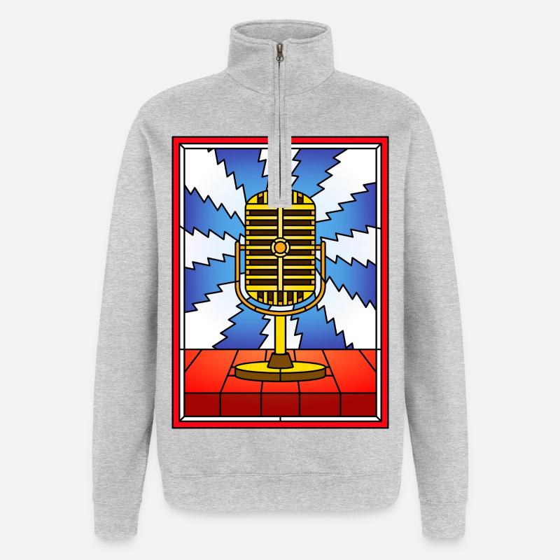 Retro-Mikrofon-Buntglas-Design - Quarter-Zip-Sweatshirt - Grau meliert