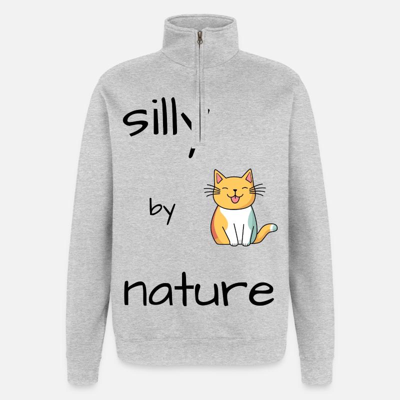 Chat Idiot - Sweat à zip 1/4 - gris chiné