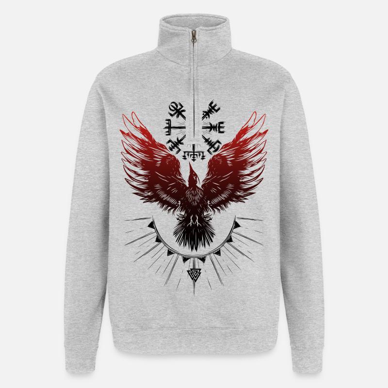 Wikinger Rabe Vegvisir Valknut - Quarter-Zip-Sweatshirt - Grau meliert