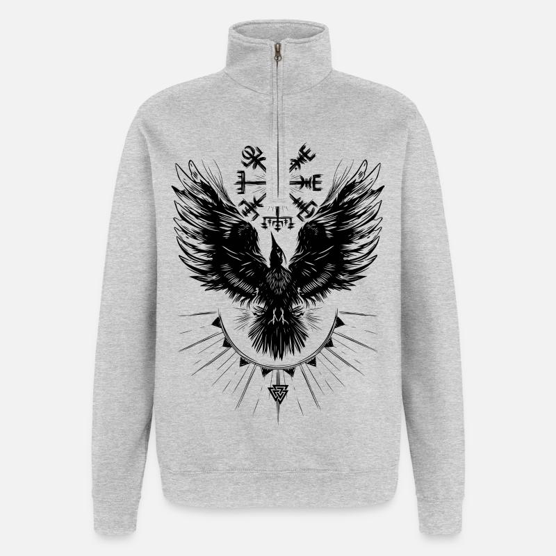 Corbeau Viking Vegvisir Valknut - Sweat à zip 1/4 - gris chiné