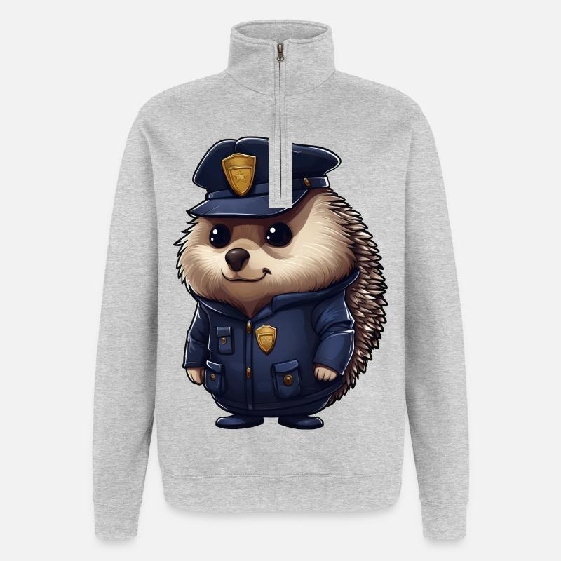 Igel Polizei - Quarter-Zip-Sweatshirt - Grau meliert