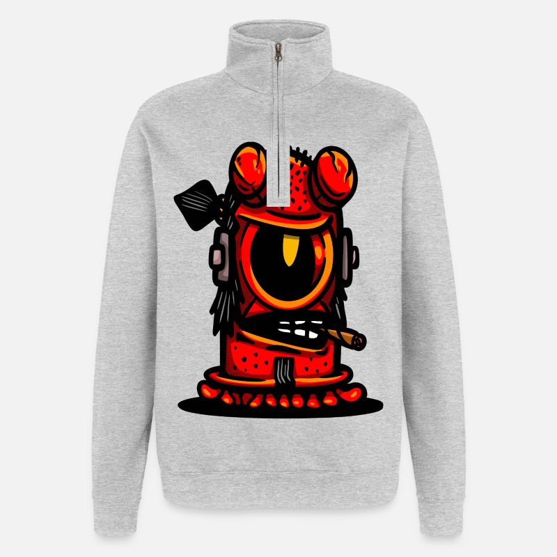 Caricature du Diable Rouge - Sweat à zip 1/4 - gris chiné