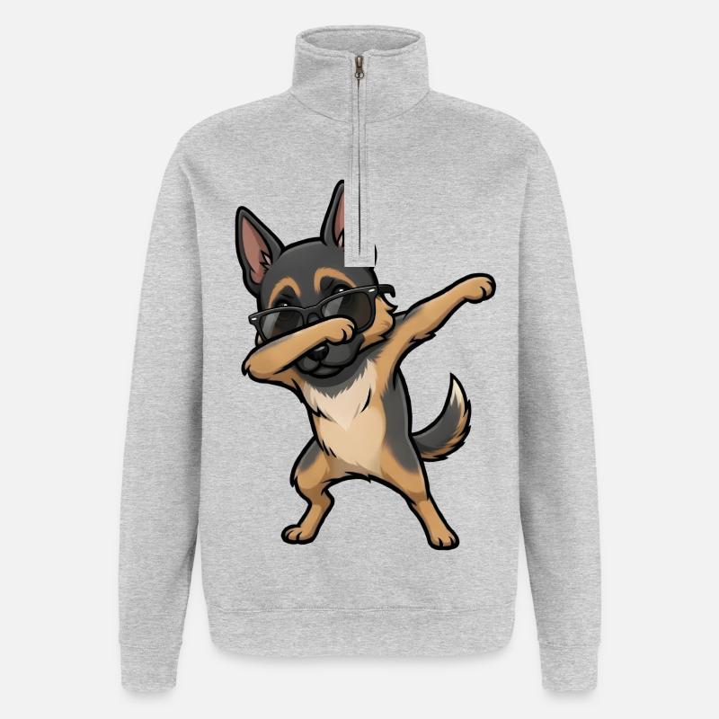 Dabbing Deutscher Schäferhund - Quarter-Zip-Sweatshirt - Grau meliert