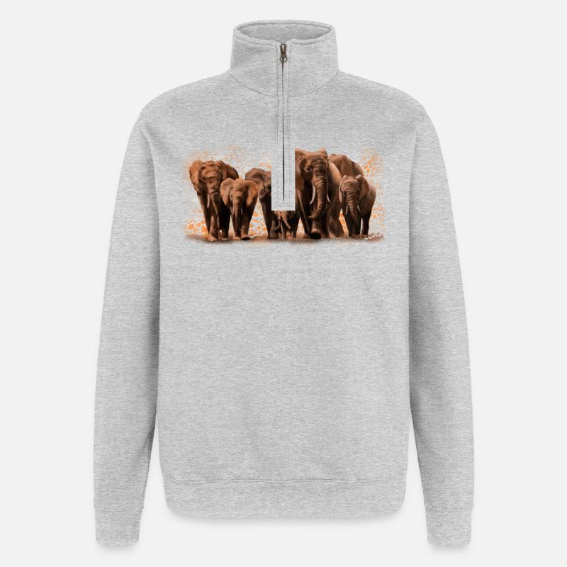 Eléphants - Sweat à zip 1/4 - gris chiné