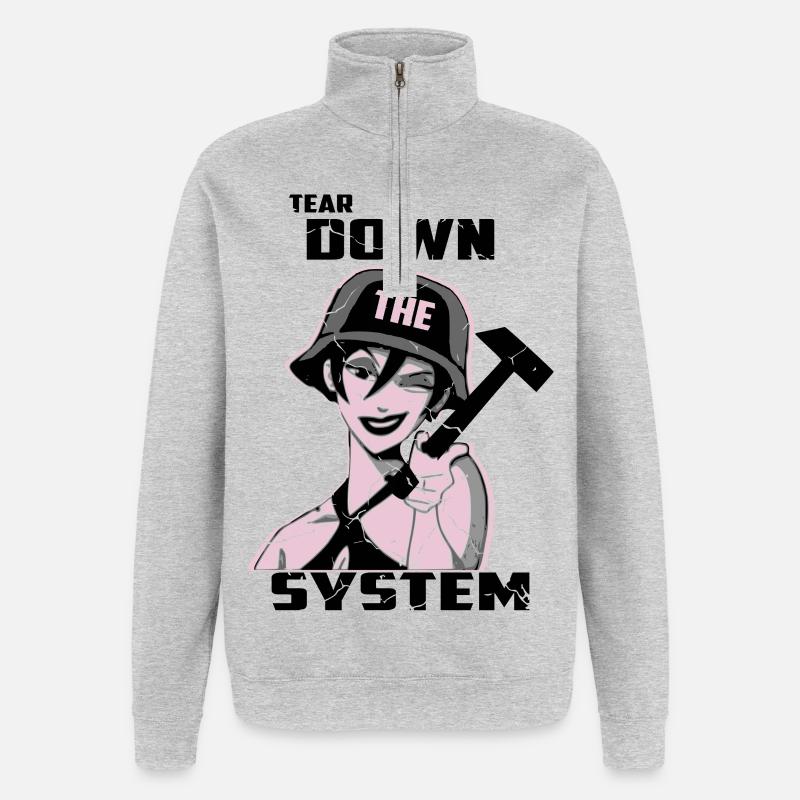 Zerstören Sie das System - Quarter-Zip-Sweatshirt - Grau meliert