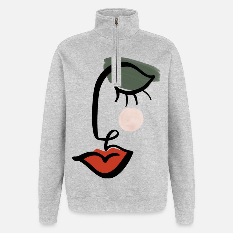 Abstraktes Gesicht einer Frau - Quarter-Zip-Sweatshirt - Grau meliert