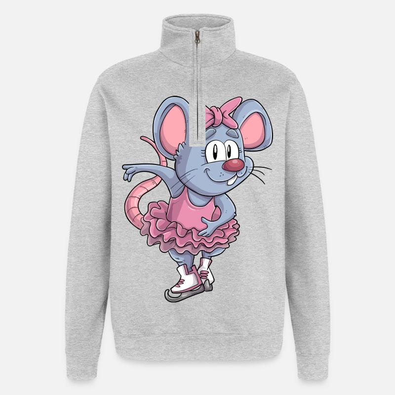 Schlittschuh Maus / Eiskunstlauf Mäuschen - Quarter-Zip-Sweatshirt - Grau meliert