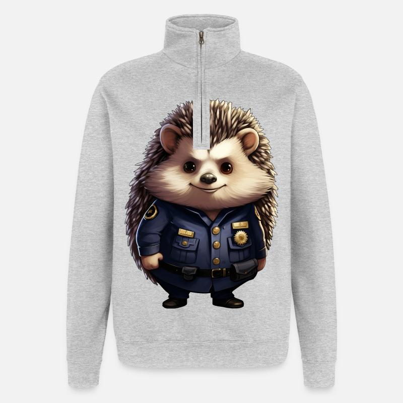 Igel Polizei - Quarter-Zip-Sweatshirt - Grau meliert