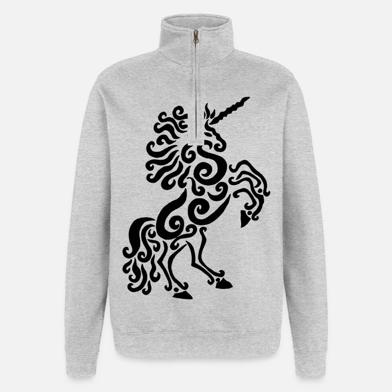 Einhorn Pferd (Schwarz) - Quarter-Zip-Sweatshirt - Grau meliert