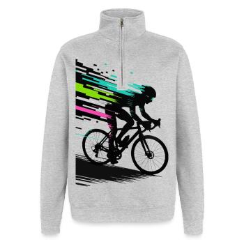 Glitch Pixel Cyclist – Digitale Speed Art - Quarter-Zip-Sweatshirt - Grau meliert - Vorne - AI Model Female 172 light (172cm) & AI Model Male 178 dark (178cm)