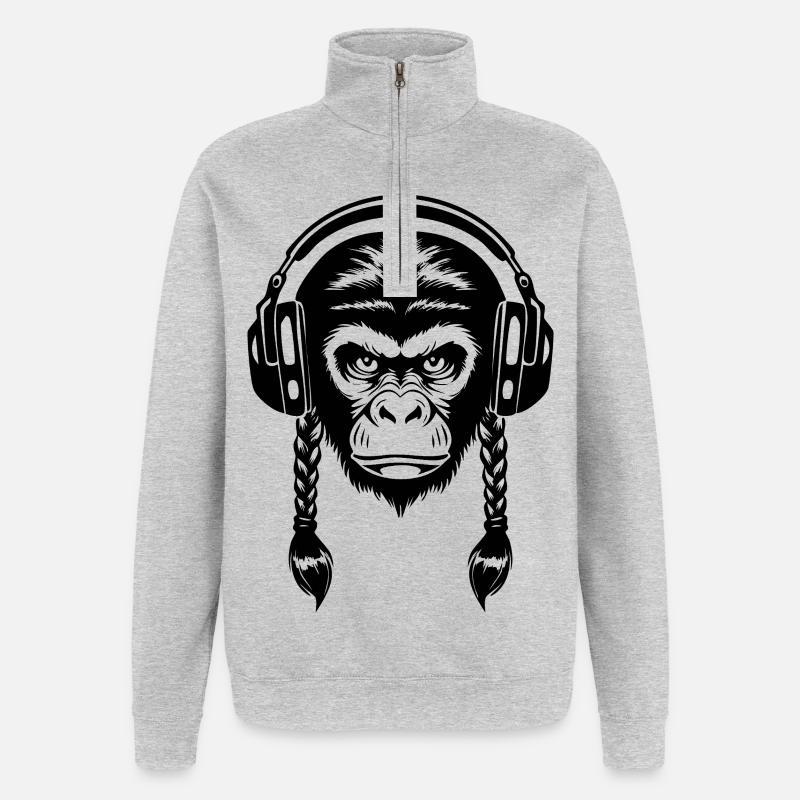 Electro Affenkopf Synth Wave Edition Shirt - Quarter-Zip-Sweatshirt - Grau meliert