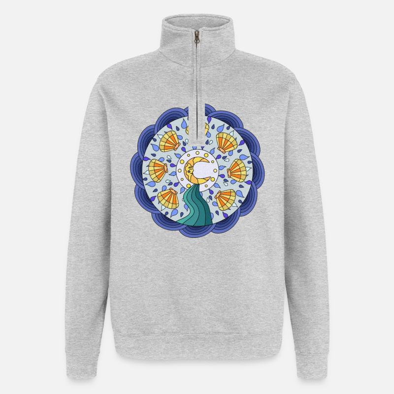 Moon Sun Mandala with Wave Wreath - Quarter-Zip Sweatshirt - heather grey