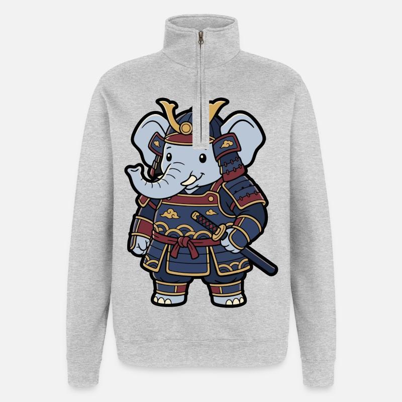 Samouraï éléphant en armure de guerrier - Sweat à zip 1/4 - gris chiné
