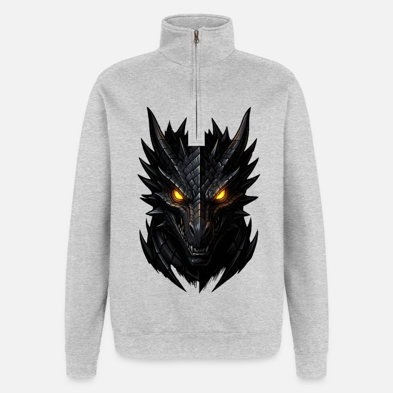 Dunkler Drachenkopf - Quarter-Zip-Sweatshirt - Grau meliert