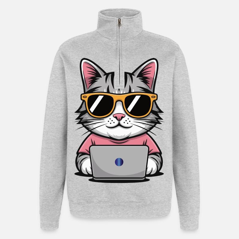 Cats_office - Quarter-Zip Sweatshirt - heather grey