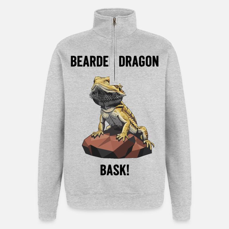 Agame Bearded Lizard Bask Bearded Dragon - Quarter-Zip Sweatshirt - heather grey