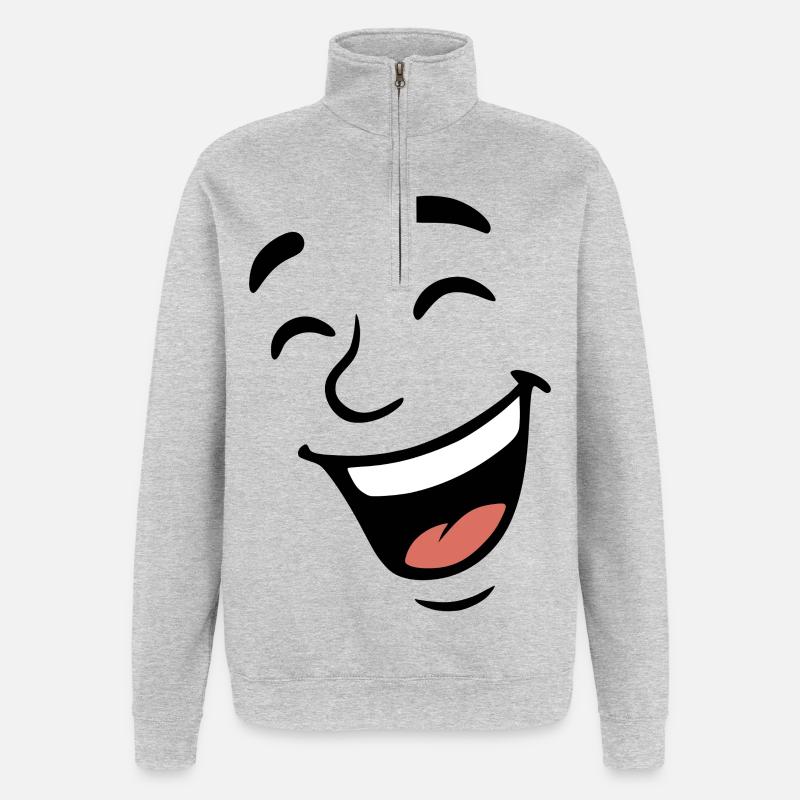 Gesicht lachen - Quarter-Zip-Sweatshirt - Grau meliert