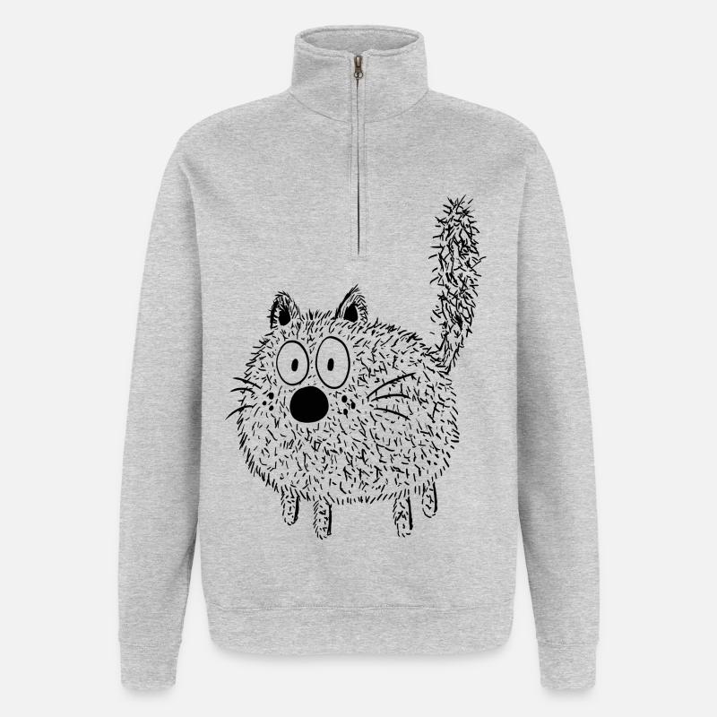 Drôle Chat dessin animé - Cadeau - Sweat à zip 1/4 - gris chiné