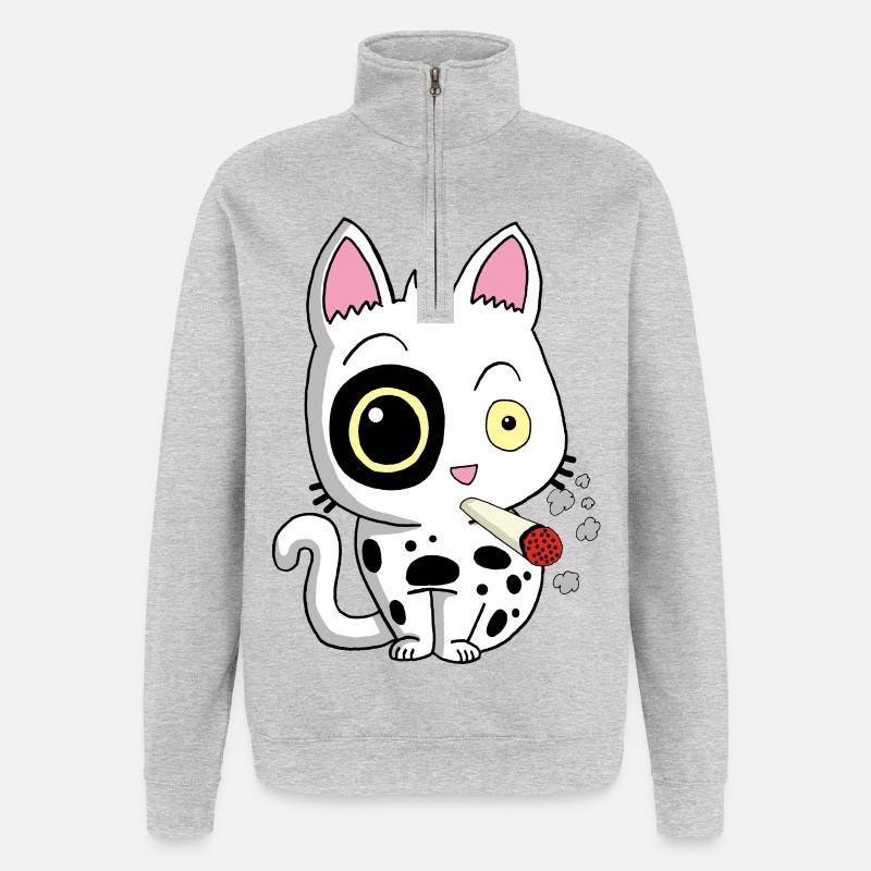 Rauchende Katze - Quarter-Zip-Sweatshirt - Grau meliert