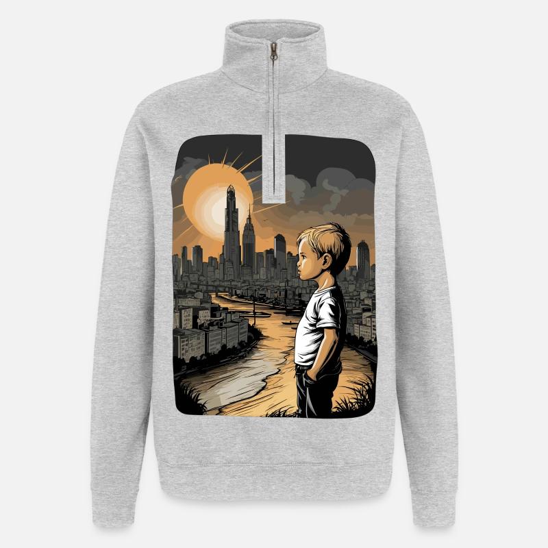 Patrie de l’enfance - Sweat à zip 1/4 - gris chiné