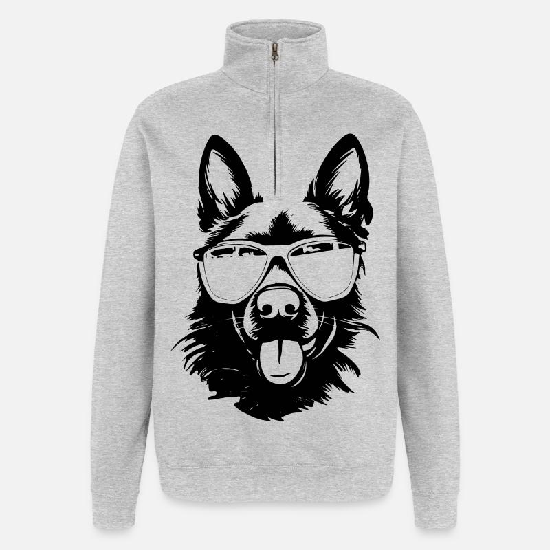 Cooler Schäferhund - Quarter-Zip-Sweatshirt - Grau meliert