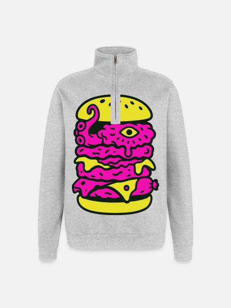 Monsterburger im Pop-Art Stil - Quarter-Zip-Sweatshirt - Grau meliert