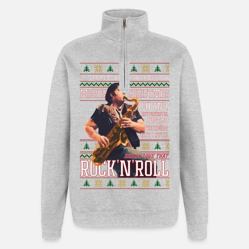Rockabilly-Weihnachts-Rock'n'Roll-Hässlicher Weihnachtspullover - Quarter-Zip-Sweatshirt - Grau meliert