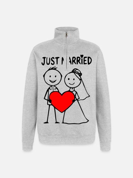 Wedding Couple Cartoon Heart Just Married - Quarter-Zip Sweatshirt - heather grey