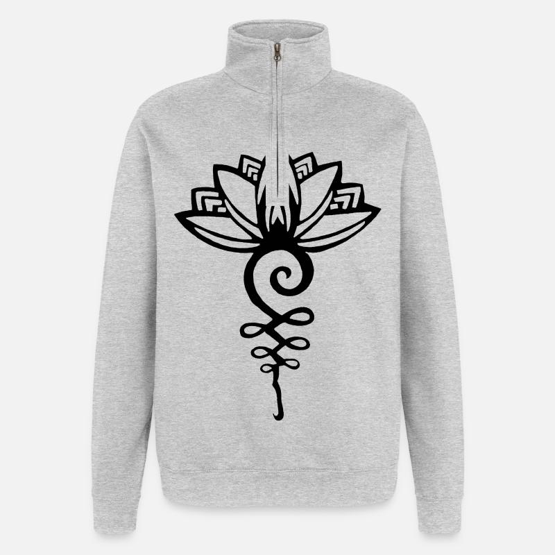 Lotus noir éternel - Sweat à zip 1/4 - gris chiné