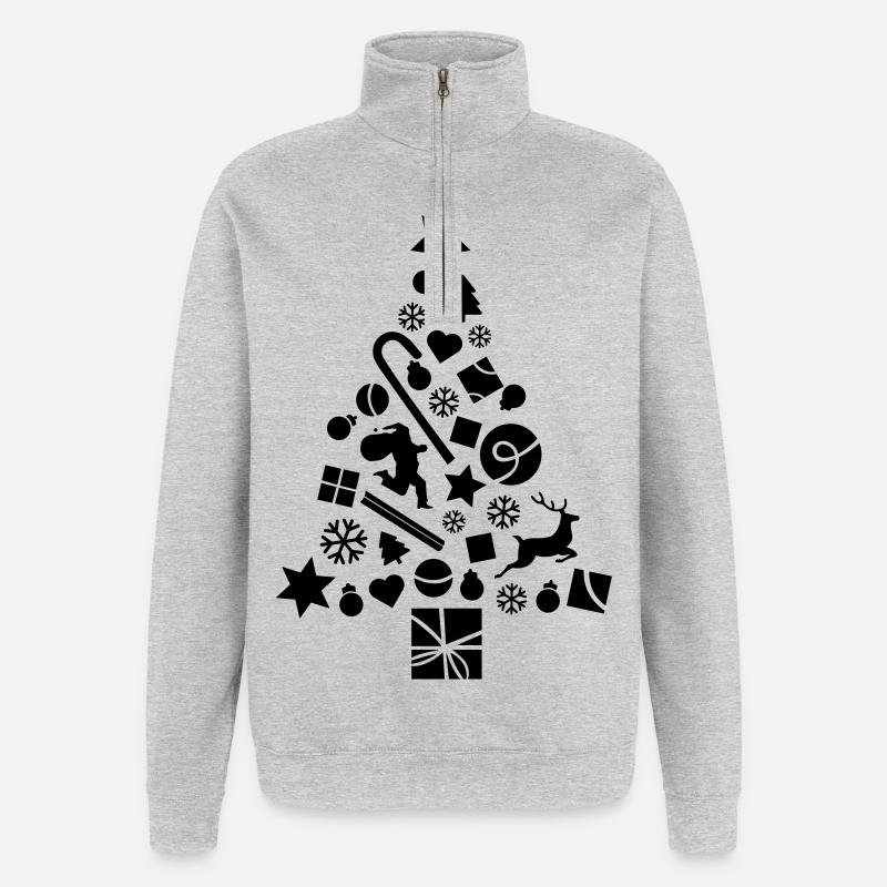 Weihnachtsbaum voller Dekoration - Quarter-Zip-Sweatshirt - Grau meliert