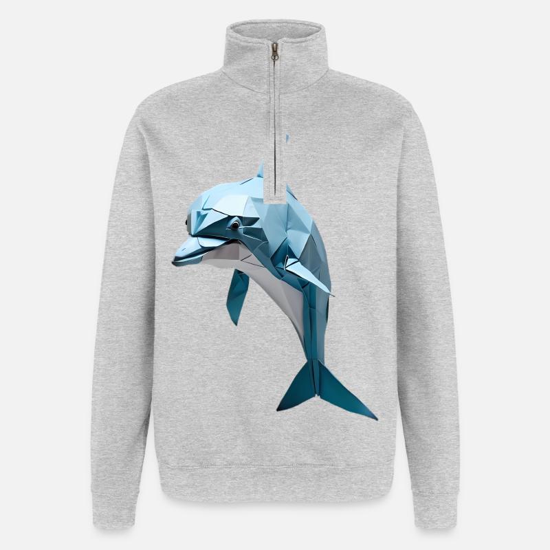 Blauer Low-Poly Delfin - Quarter-Zip-Sweatshirt - Grau meliert