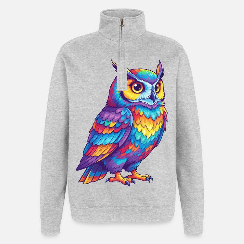 Bunte Eulen-Regenbogen-Pop-Art-Aquarell - Quarter-Zip-Sweatshirt - Grau meliert