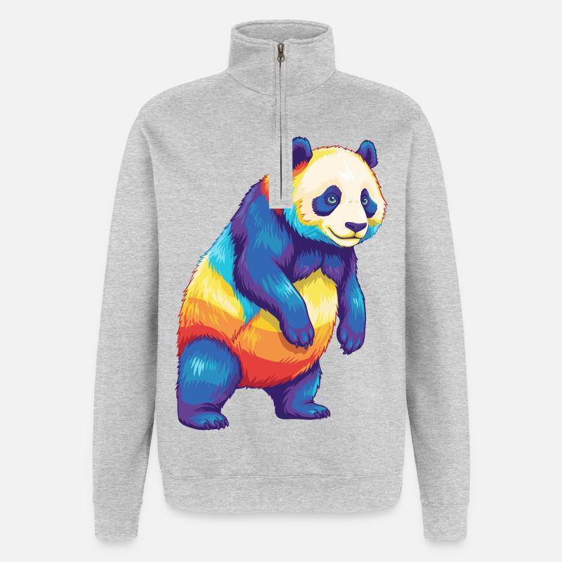 Buntes Panda-Regenbogen-Pop-Art-Aquarell - Quarter-Zip-Sweatshirt - Grau meliert