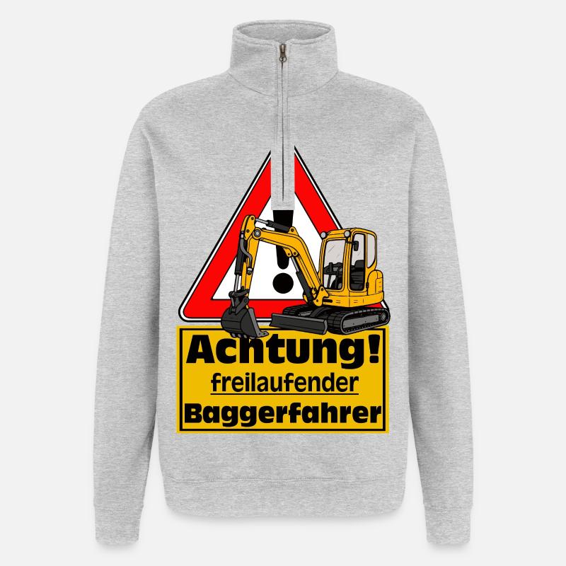 Achtung Baggerfahrer , Fun Shirt Sticker - Quarter-Zip-Sweatshirt - Grau meliert