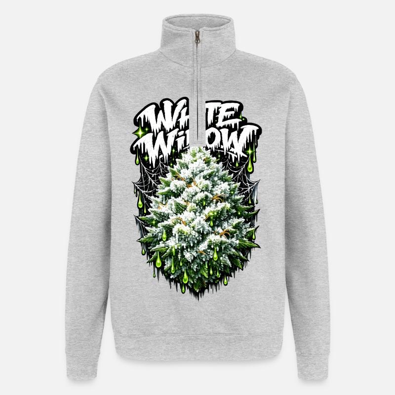 White Widow Cannabis Graffiti-Druck - Quarter-Zip-Sweatshirt - Grau meliert