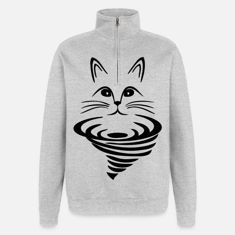 Katze auf Strudel - Quarter-Zip-Sweatshirt - Grau meliert