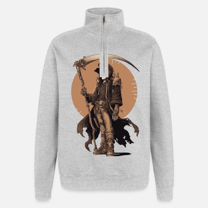 Steampunk Grim Reaper – Style Industriel - Sweat à zip 1/4 - gris chiné