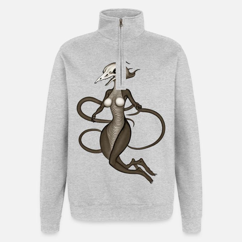 BUG #12 - dark hell - Sweat à zip 1/4 - gris chiné