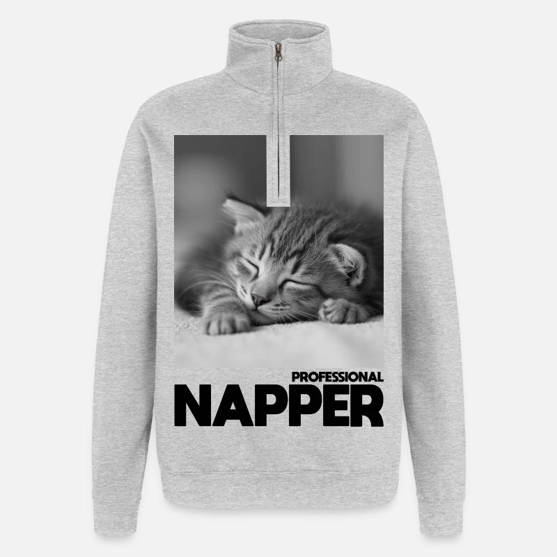Professional Napper – Sleeping Cat - Quarter-Zip Sweatshirt - heather grey