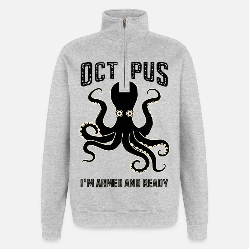 Octopus: I'm Armed and Ready - Quarter-Zip Sweatshirt - heather grey