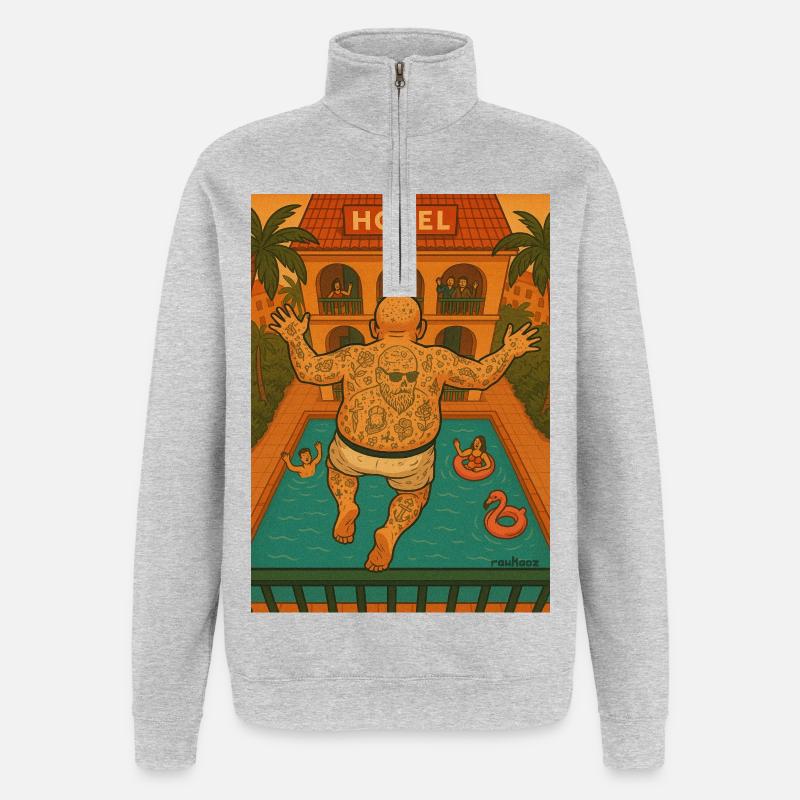 balkon urlauber springt am Pool - Quarter-Zip-Sweatshirt - Grau meliert